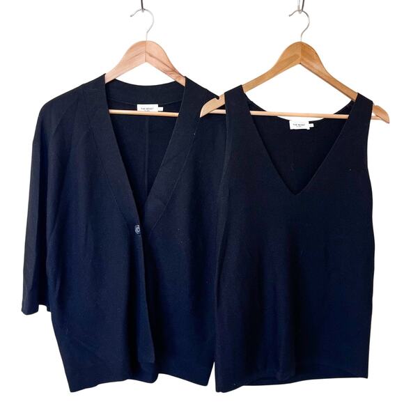 The Reset R Label Wool Womens Kimono Cardigan Tank Set Size M Black Minimalist - Picture 1 of 14